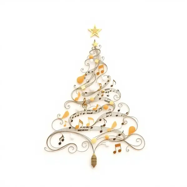 Müzik notaları ve Noel ağacı olan bir Noel arkaplanı.