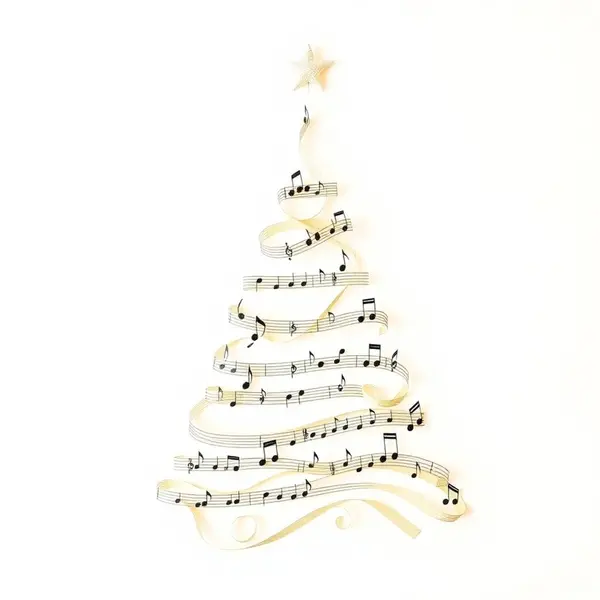 Müzik notaları olan beyaz noel arkaplanı