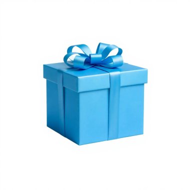 Beyaz arka planda bir hediye olan mavi kulübe