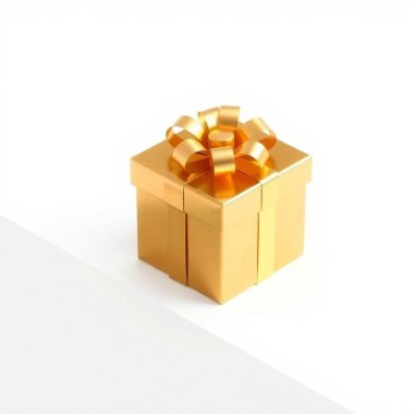 Beyaz arka planda altın kurdeleli hediye kutusu