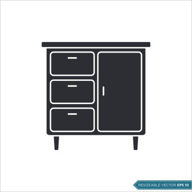 Kabine Çekmeceleri Simge Vektör Şablonu Çizim Tasarımı
