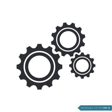 Gear Simgesi Vektör Şablonu, Düz Tasarım Mühendislik Çizimi Tasarım Vektörü EPS 10