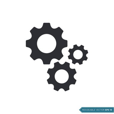 Gear Simgesi Vektör Şablonu, Düz Tasarım Mühendislik Çizimi Tasarım Vektörü EPS 10
