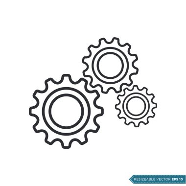 Gear Simgesi Vektör Şablonu, Düz Tasarım Mühendislik Çizimi Tasarım Vektörü EPS 10