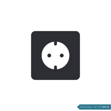 Soket Outlet Elektrik Eklentisi Simge Vektör Şablonu Çizim Tasarımı EPS 10