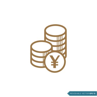 Yen Money Coin Simge Vektör Şablonu Düz Tasarım EPS 10