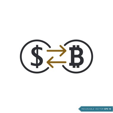 Para Simgesi Değiştir. Dolardan Bitcoin Vektör Şablonu Düz Tasarım EPS 10