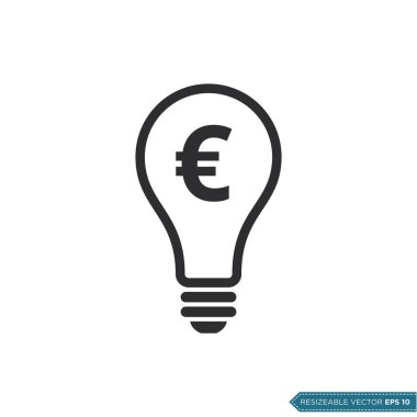 Ampul Parası Euro Simge Vektör Şablonu Düz Tasarım EPS 10