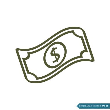 Dolar Kağıt Para Simgesi Vektör Şablonu Düz Tasarım EPS 10