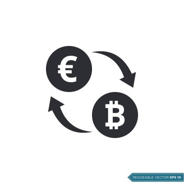 Euro 'dan Bitcoin Değişimi Para Birimi Simgesi Vektör Şablonu EPS 10
