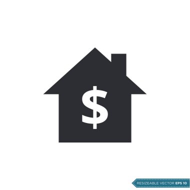 Dolar İşaretli Ev Simgesi Vektör Şablonu Düz Tasarım EPS 10