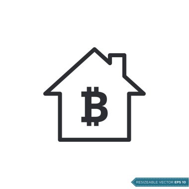 Bitcoin İmza Evi Simge Vektör Şablonu Düz Tasarım EPS 10
