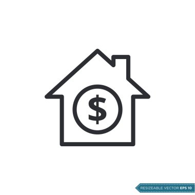 Dolar İşaretli Ev Simgesi Vektör Şablonu Düz Tasarım EPS 10