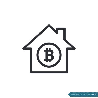 Bitcoin İmza Evi Simge Vektör Şablonu Düz Tasarım EPS 10