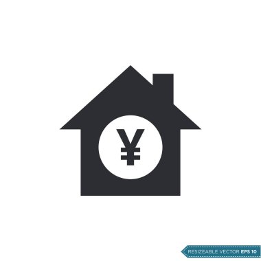 Yen İmza Evi Simge Vektör Şablonu Düz Tasarım EPS 10