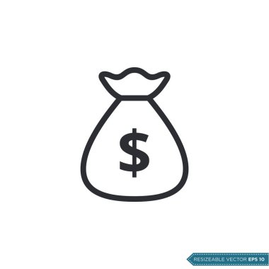 Dolar Para Çantası Simge Vektör Şablonu Düz Tasarım EPS 10