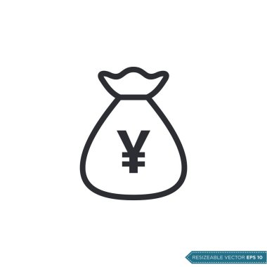 Yen Para Torbası Simge Vektör Şablonu Düz Tasarım EPS 10