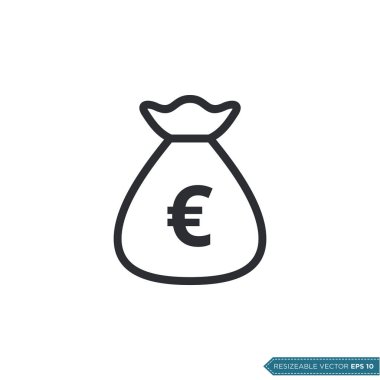 Euro Para Çantası Simge Vektör Şablonu Düz Tasarım EPS 10