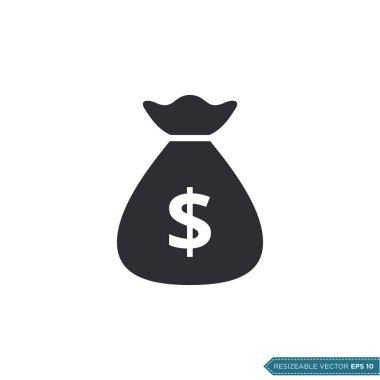 Dolar Para Çantası Simge Vektör Şablonu Düz Tasarım EPS 10