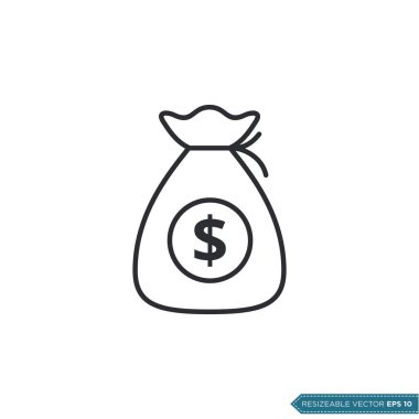 Dolar Para Çantası Simge Vektör Şablonu Düz Tasarım EPS 10