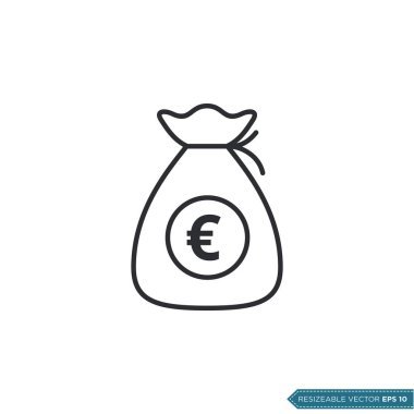 Euro Para Çantası Simge Vektör Şablonu Düz Tasarım EPS 10