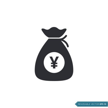 Yen Para Torbası Simge Vektör Şablonu Düz Tasarım EPS 10