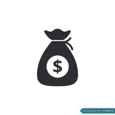 Dolar Para Çantası Simge Vektör Şablonu Düz Tasarım EPS 10