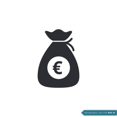 Euro Para Çantası Simge Vektör Şablonu Düz Tasarım EPS 10
