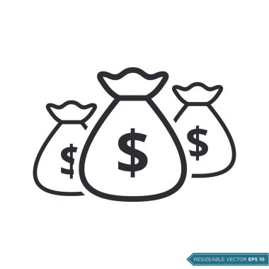 Dolar Para Çantası Simge Vektör Şablonu Düz Tasarım EPS 10