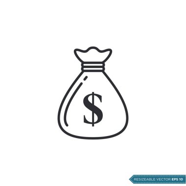 Dolar Para Çantası Simge Vektör Şablonu Düz Tasarım EPS 10