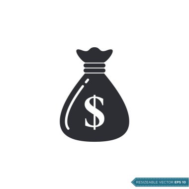 Dolar Para Çantası Simge Vektör Şablonu Düz Tasarım EPS 10