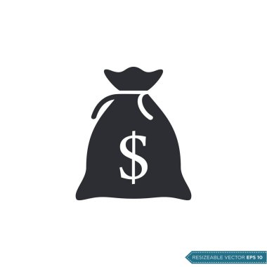 Dolar Para Çantası Simge Vektör Şablonu Düz Tasarım EPS 10