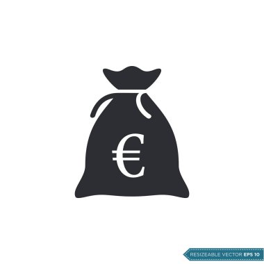 Euro Para Çantası Simge Vektör Şablonu Düz Tasarım EPS 10