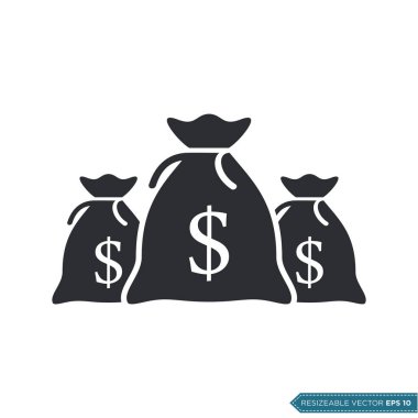 Dolar Para Çantası Simge Vektör Şablonu Düz Tasarım EPS 10