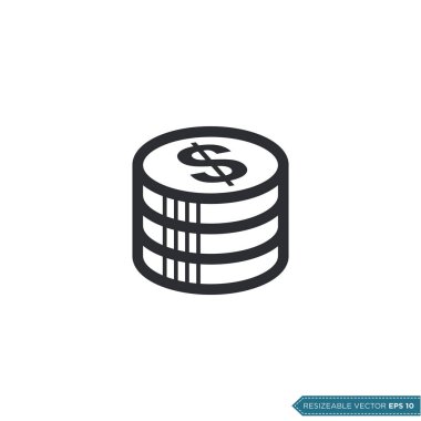 Dolar Para Sikkesi Simgesi Vektör Şablonu Düz Tasarım EPS 10