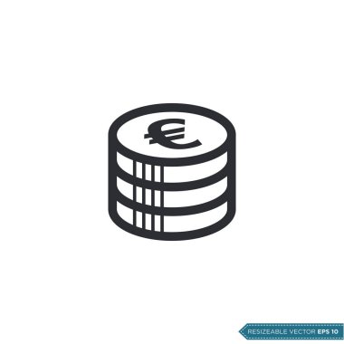 Euro Money Coin Simge Vektör Şablonu Düz Tasarım EPS 10