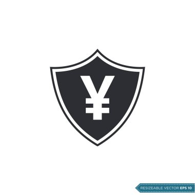 Yen Para İşareti Kalkan Simgesi Vektör Şablonu Düz Tasarım EPS 10