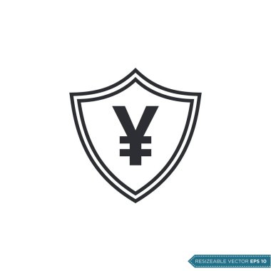 Yen Para İşareti Kalkan Simgesi Vektör Şablonu Düz Tasarım EPS 10