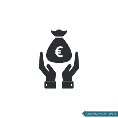 Elle Para Simgesi Vektör Şablonu Al. Euro İşaretli Düz Tasarım EPS 10