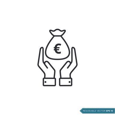 Elle Para Simgesi Vektör Şablonu Al. Euro İşaretli Düz Tasarım EPS 10