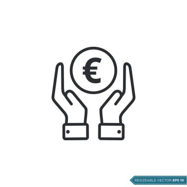 Elle Para Simgesi Vektör Şablonu Al. Euro İşaretli Düz Tasarım EPS 10