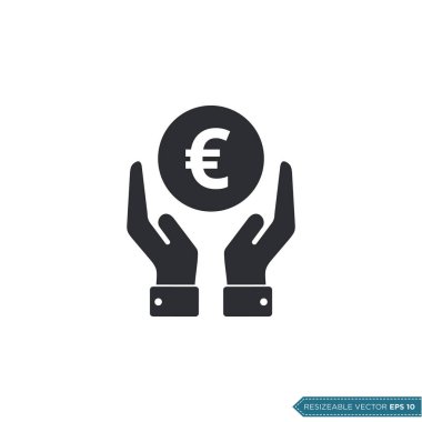 Elle Para Simgesi Vektör Şablonu Al. Euro İşaretli Düz Tasarım EPS 10