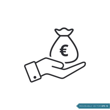 Elle Para Simgesi Vektör Şablonu Al. Euro İşaretli Düz Tasarım EPS 10