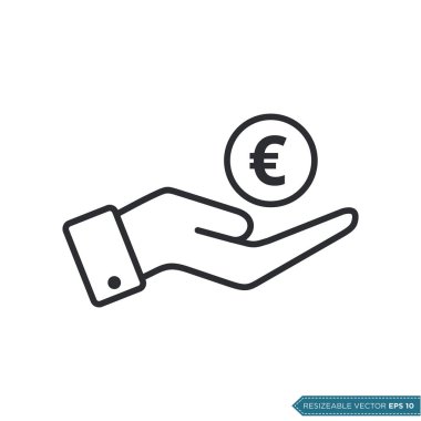 Elle Para Simgesi Vektör Şablonu Al. Euro İşaretli Düz Tasarım EPS 10