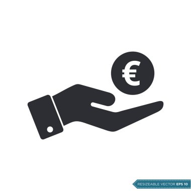 Elle Para Simgesi Vektör Şablonu Al. Euro İşaretli Düz Tasarım EPS 10