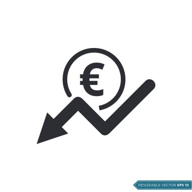Euro Down Arrow Yatırım Simgesi Vektör Şablonu Düz Tasarım EPS 10