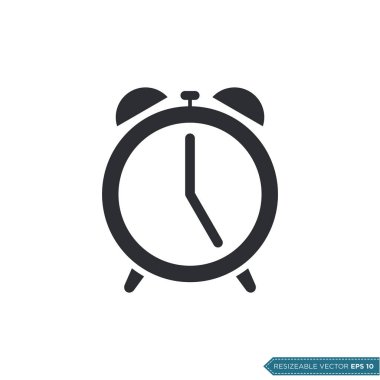 Alarm Saati Simge Vektör Şablonu Düz Çizim Tasarımı EPS 10