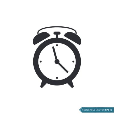 Alarm Saati Simge Vektör Şablonu Düz Çizim Tasarımı EPS 10
