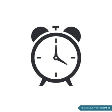 Alarm Saati Simge Vektör Şablonu Düz Çizim Tasarımı EPS 10