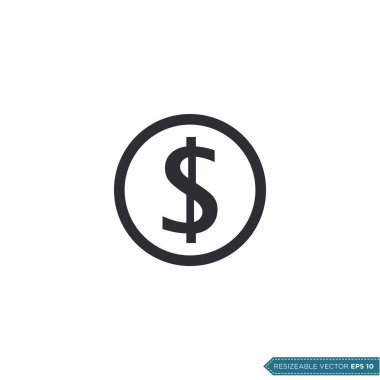 Dolar İşareti Madeni Para Simgesi Vektör Şablonu Düz Çizim Tasarımı EPS 10